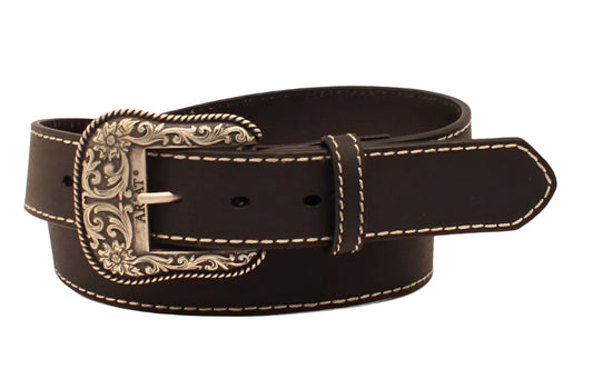ARIAT LADIES BELT 1 1/2" HEAVY STITCHED EDGE BLACK