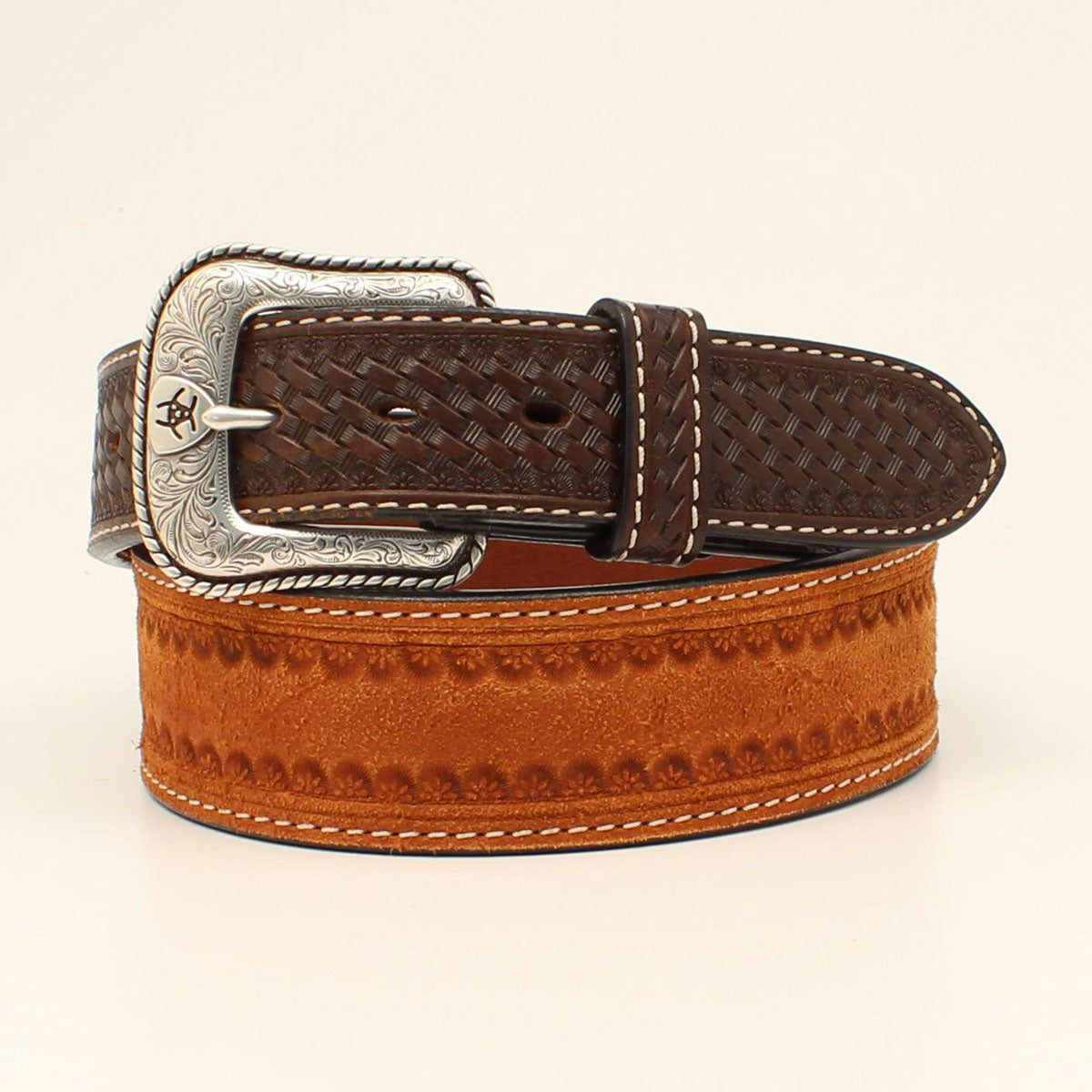 ARIAT MENS BELT 1 1/2 BASKETWEAVE TABS TAN