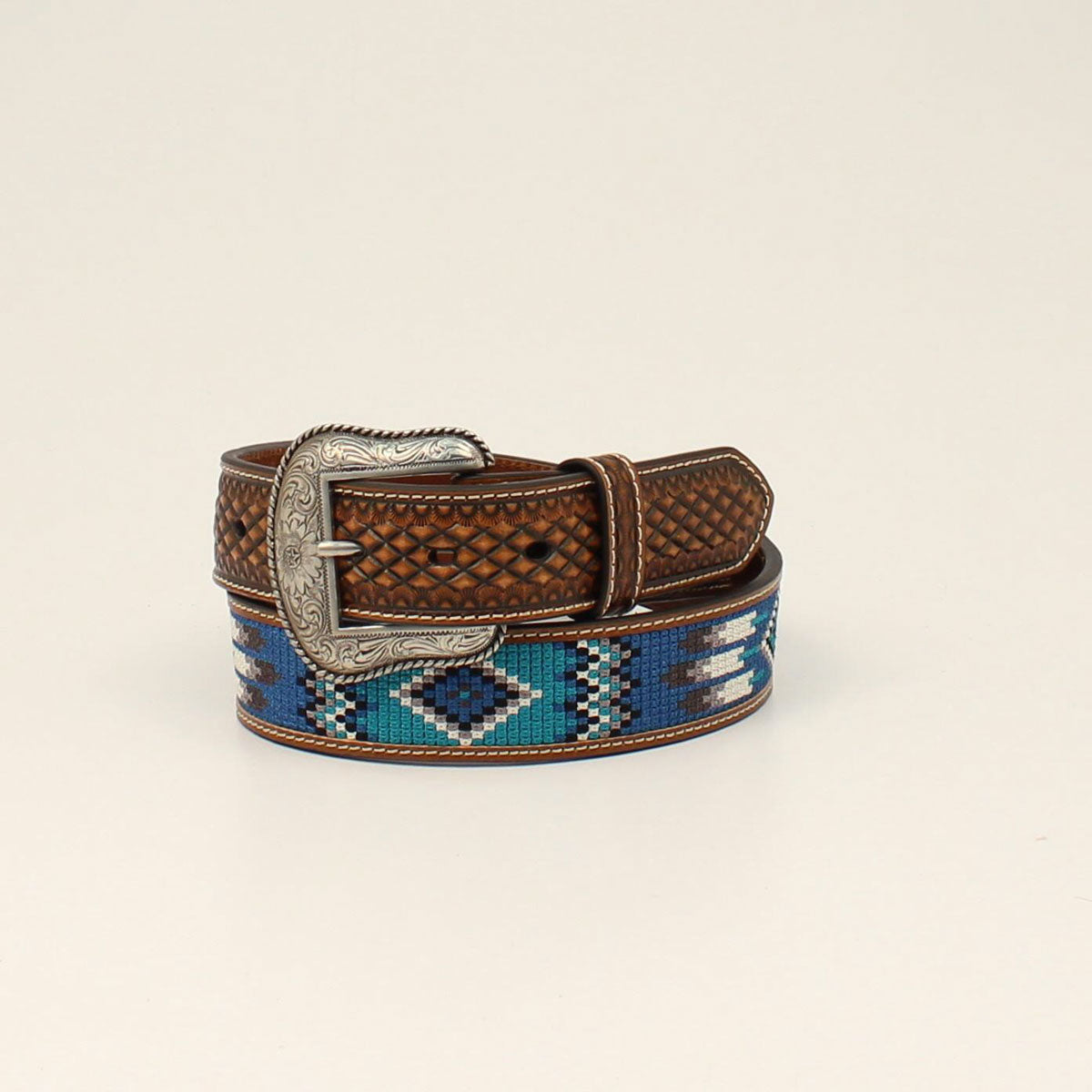 ARIAT MENS BELT SOUTHWESTERN EMBROIDERED BROWN