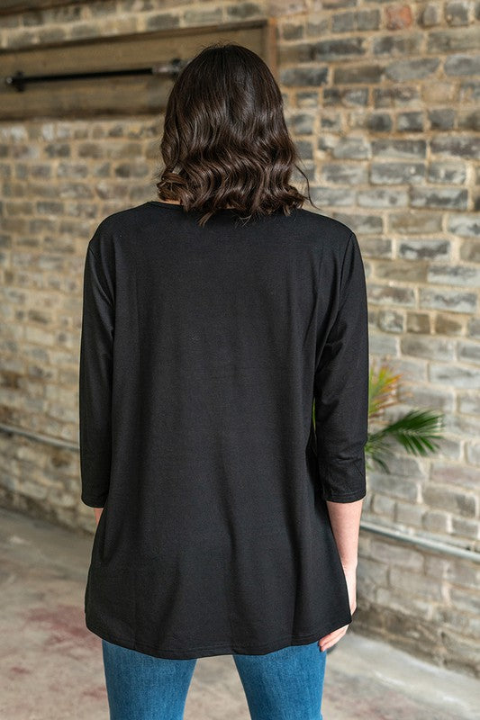 Western Black Scoop Neck Tunic With Side Pockets