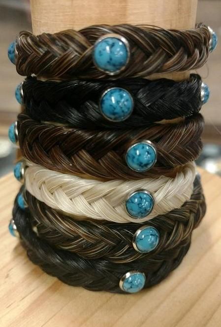 Horse Hair Bracelet Adjustable with Solid Color Hair With Faux Turquoise Stones