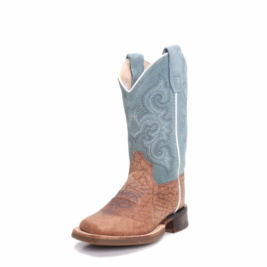OLD WEST BOY'S TURQUOISE TOP TAN COWBOY BOOTS
