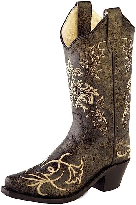 OLD WEST YOUTH GIRL'S WESTERN FLORAL EMBROIDERY SNIP TOE BOOTS