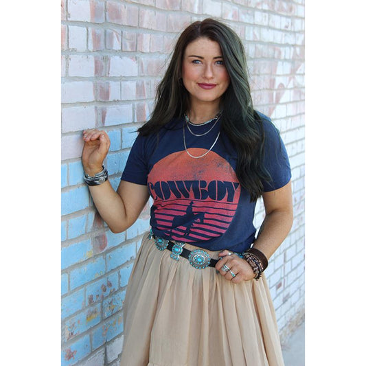 DISTRESSED COWBOY TEE SHIRT IN A NAVY