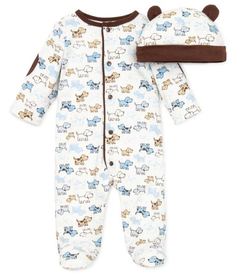 CUTE PUPPIES FOOTED ONE-PIECE and HAT
