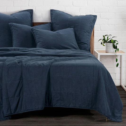 STONEWASHED COTTON CANVAS COVERLET in DENIM, KING
