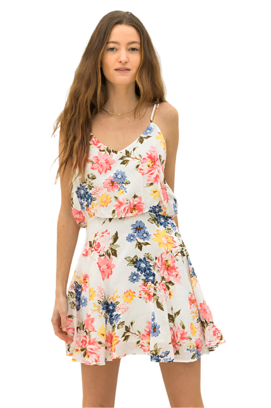 V-NECK MULTICOLOR FLORAL MINI SUNDRESS