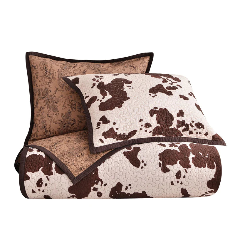 ELSA COWHIDE REVERSIBLE QUILT SET in CHOCOLATE, TWIN