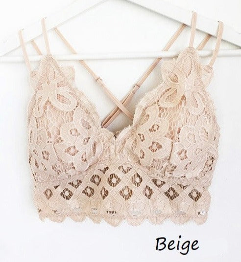 SCALLOPED LACE CAMI BRALETTE in BEIGE