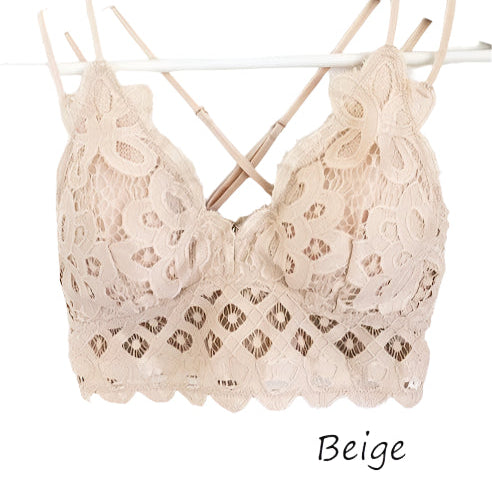 SCALLOPED LACE CAMI BRALETTE in BEIGE