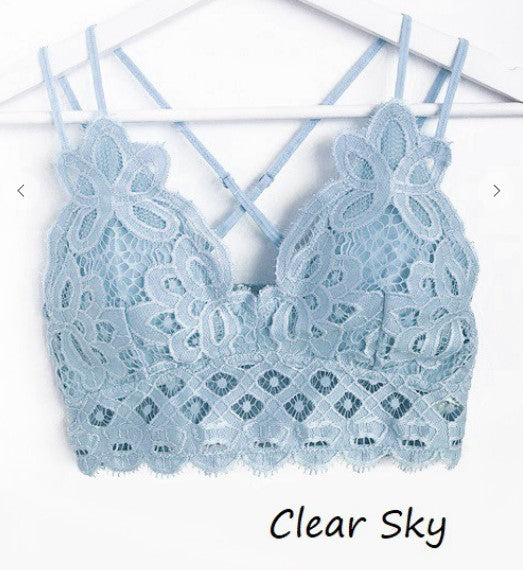SCALLOPED LACE CAMI BRALETTE in CLEAR SKY