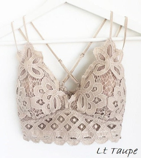 SCALLOPED LACE CAMI BRALETTE in LT TAUPE