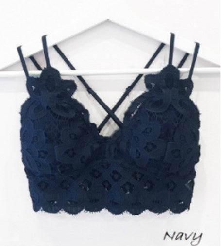 SCALLOPED LACE CAMI BRALETTE in NAVY