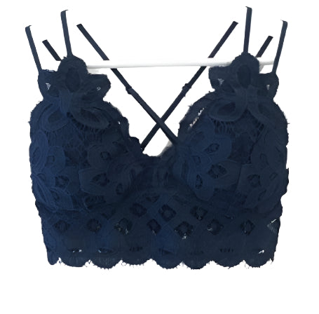 SCALLOPED LACE CAMI BRALETTE in NAVY