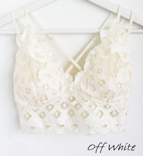 SCALLOPED LACE CAMI BRALETTE in OFF WHITE