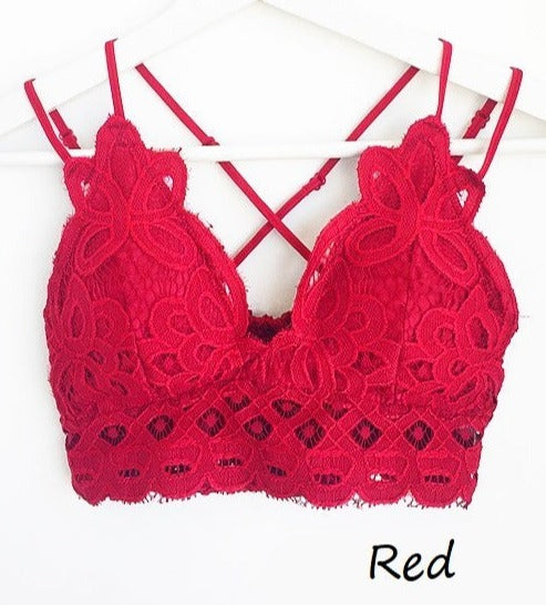 SCALLOPED LACE CAMI BRALETTE in RED