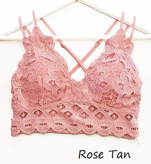 SCALLOPED LACE CAMI BRALETTE in ROSE TAN