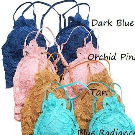 SCALLOPED LACE CAMI BRALETTE in DARK BLUE