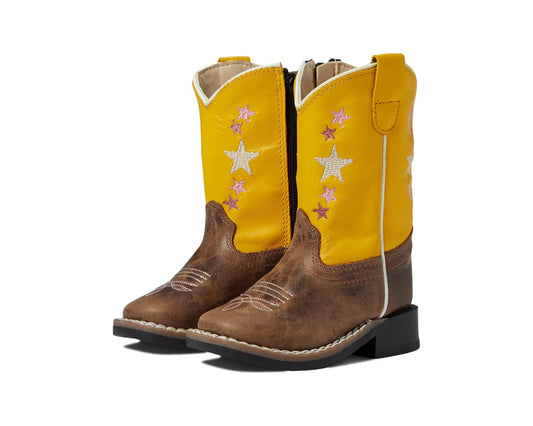 OLD WEST TODDLER GIRLS' YELLOW STAR WESTERN BOOTS - SQUARE TOE