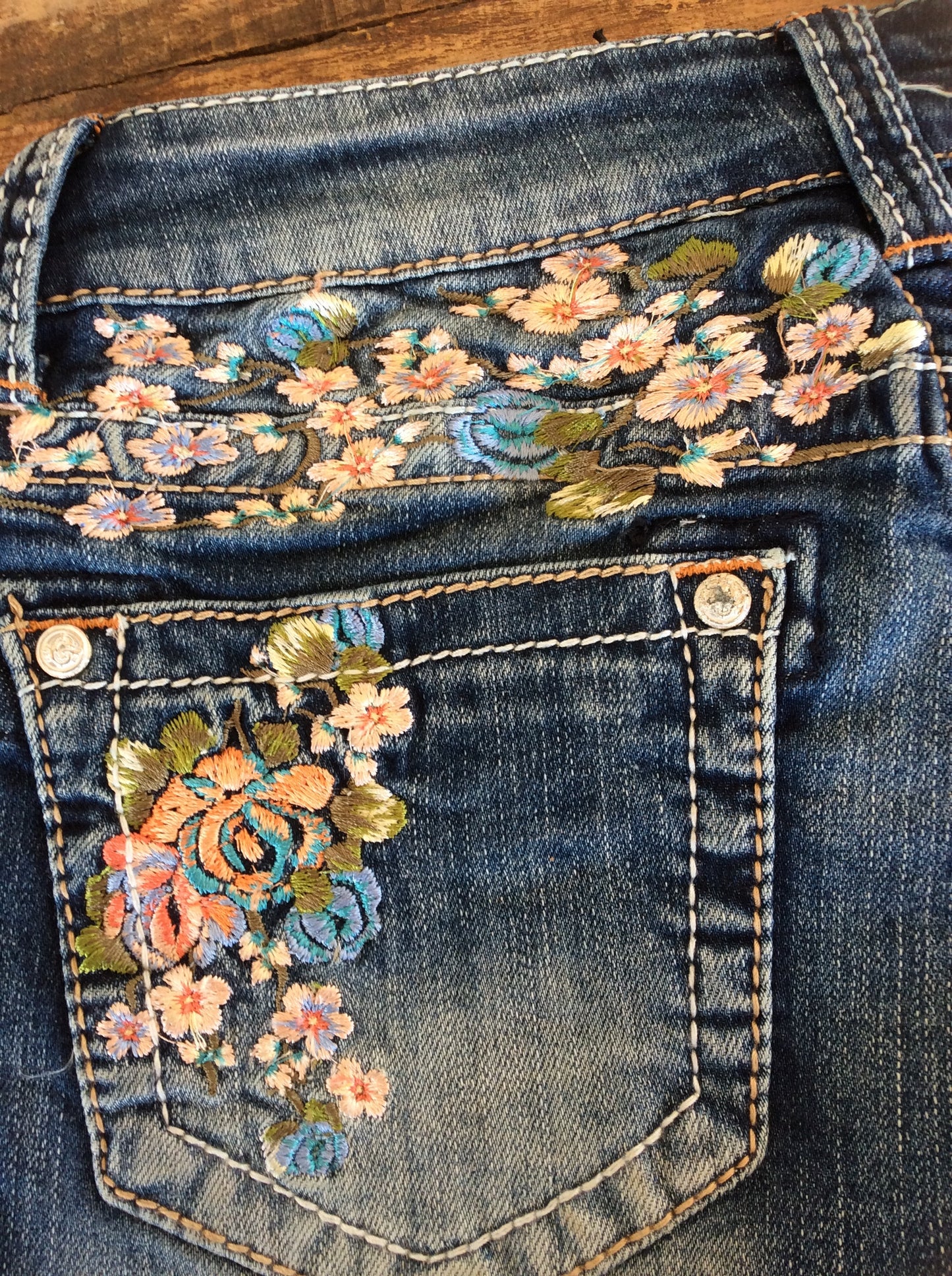 Grace In LA Peach Blossom Embroidered Shorts