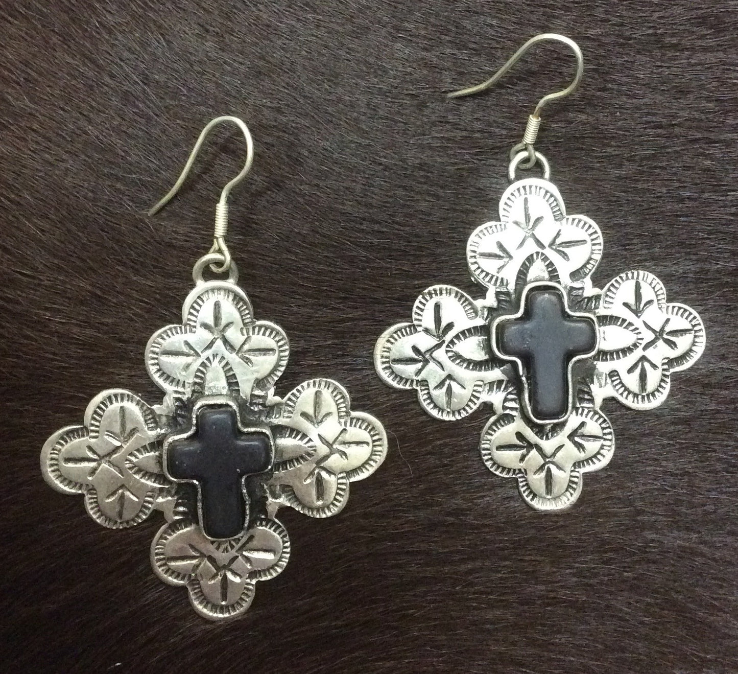 Silver & Ebony Botonee Cross Earrings