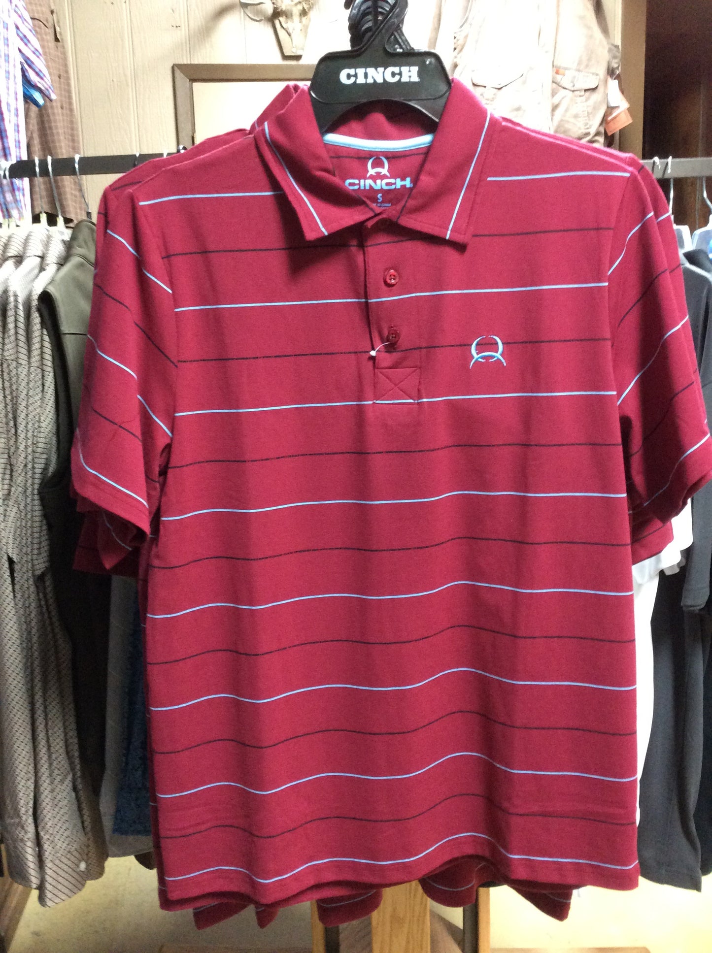 Cinch Burgandy Embossed Athletic Polo
