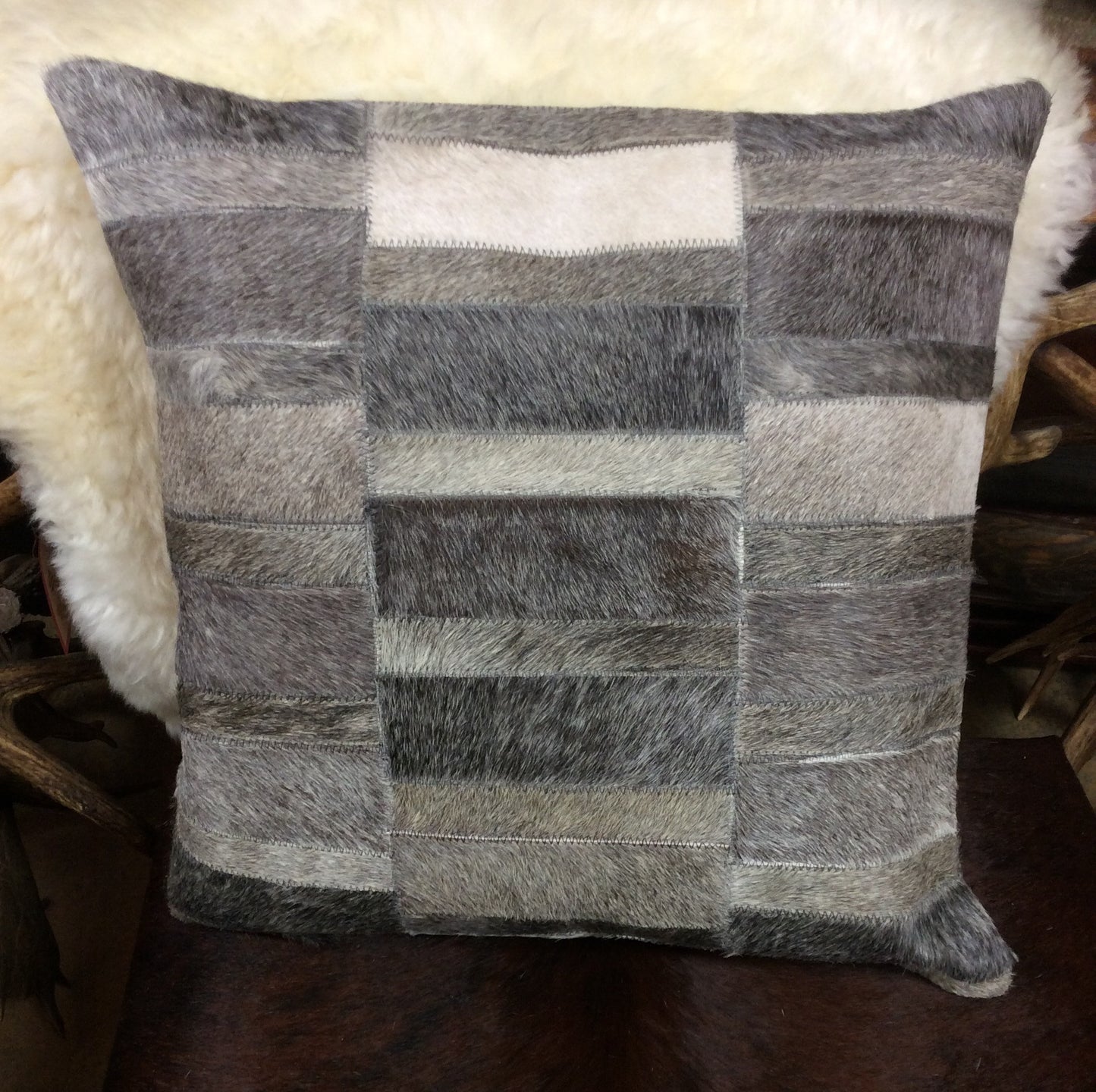 Grey Cowhide Pillow