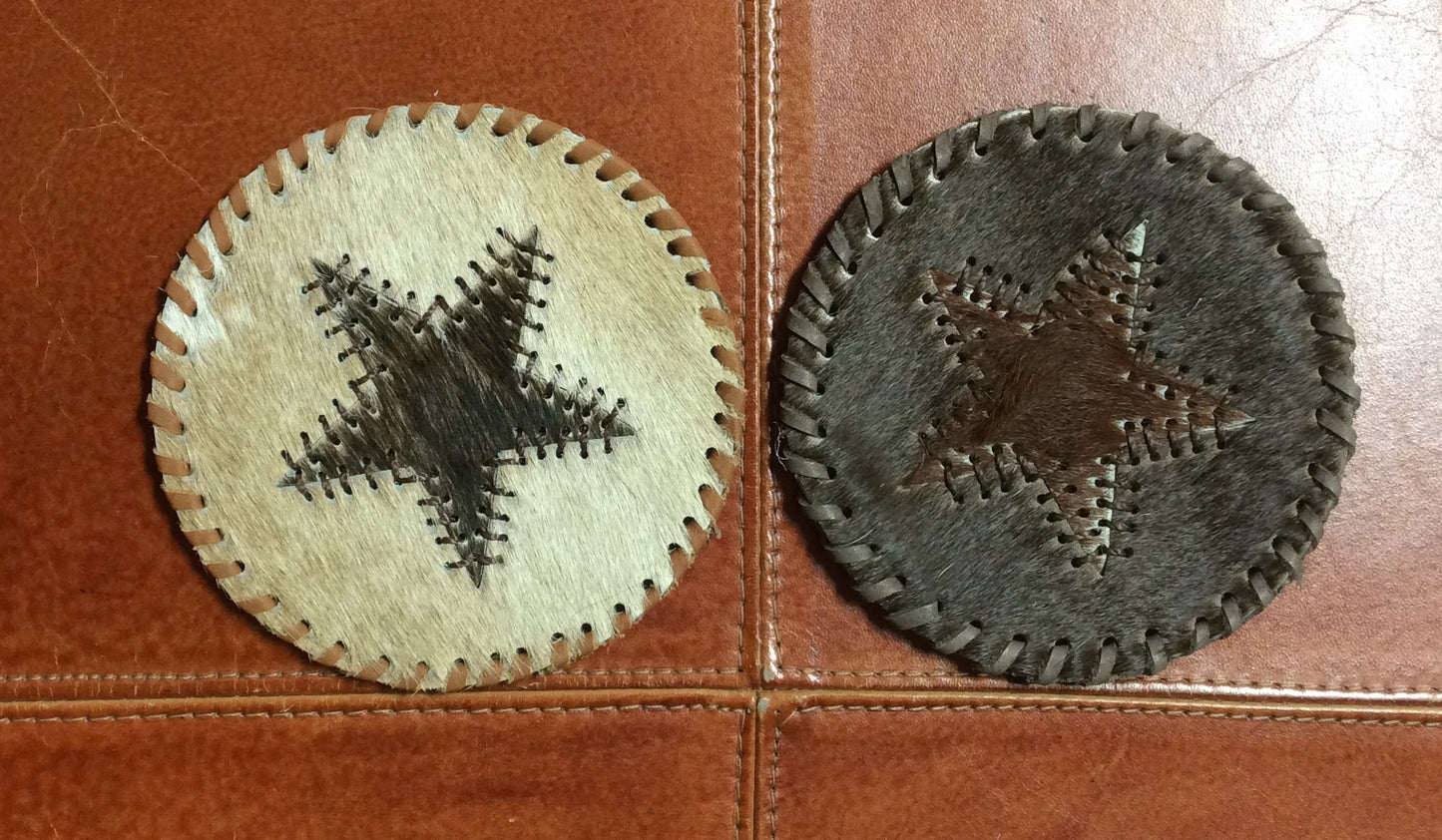 Star Cowhide Coasters Round