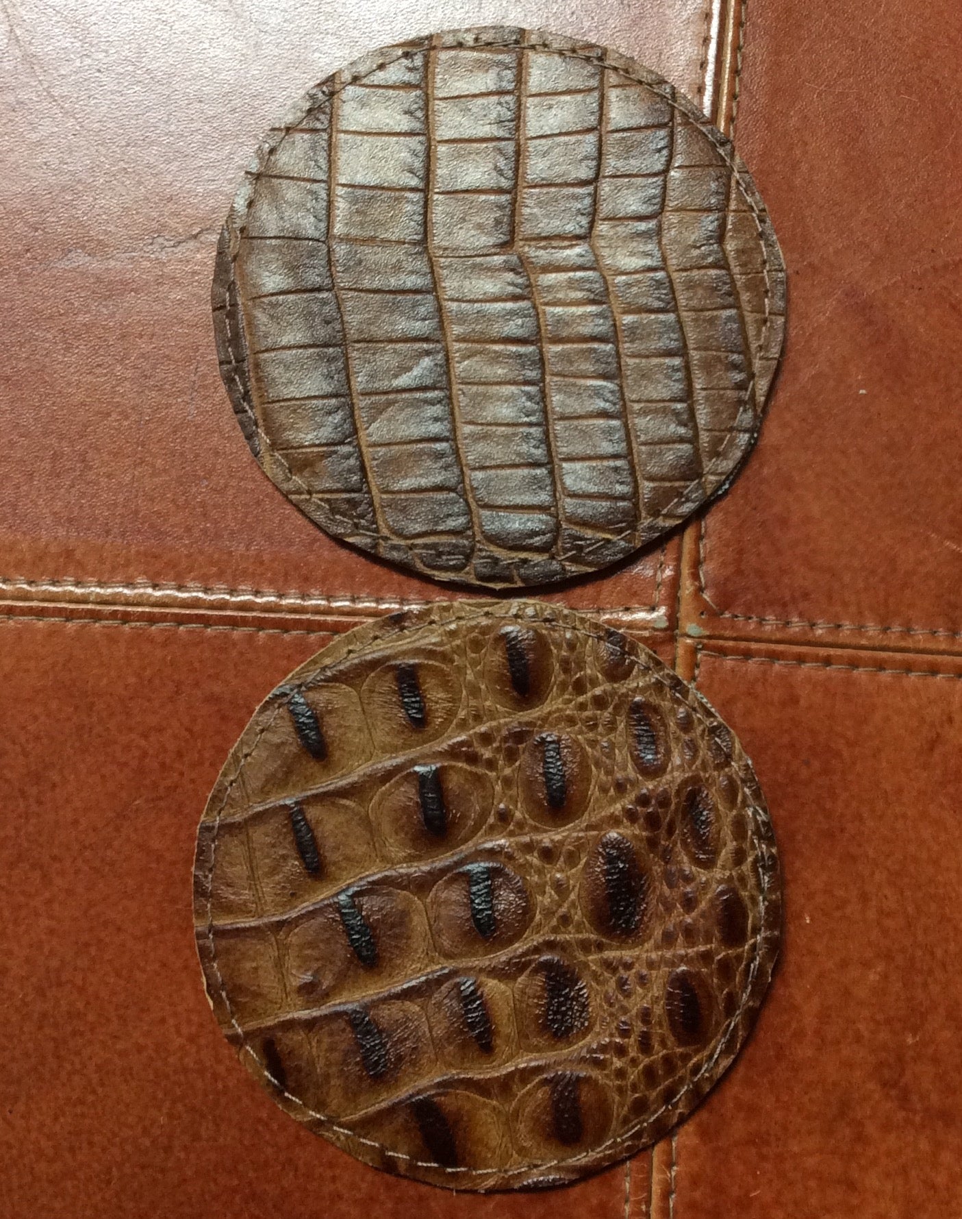 Leather Faux Gator Coasters Round Reversable