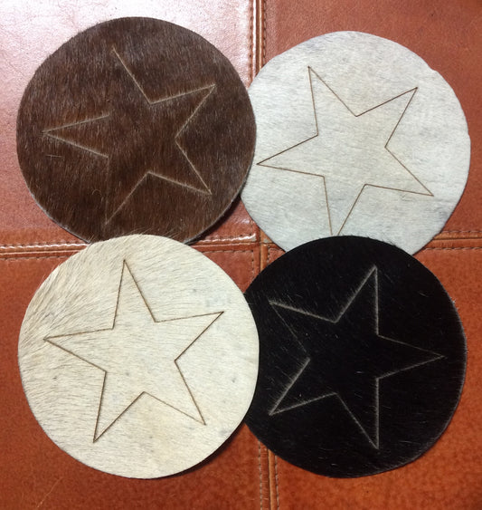 Cowhide Coasters with Lazer Printed Star