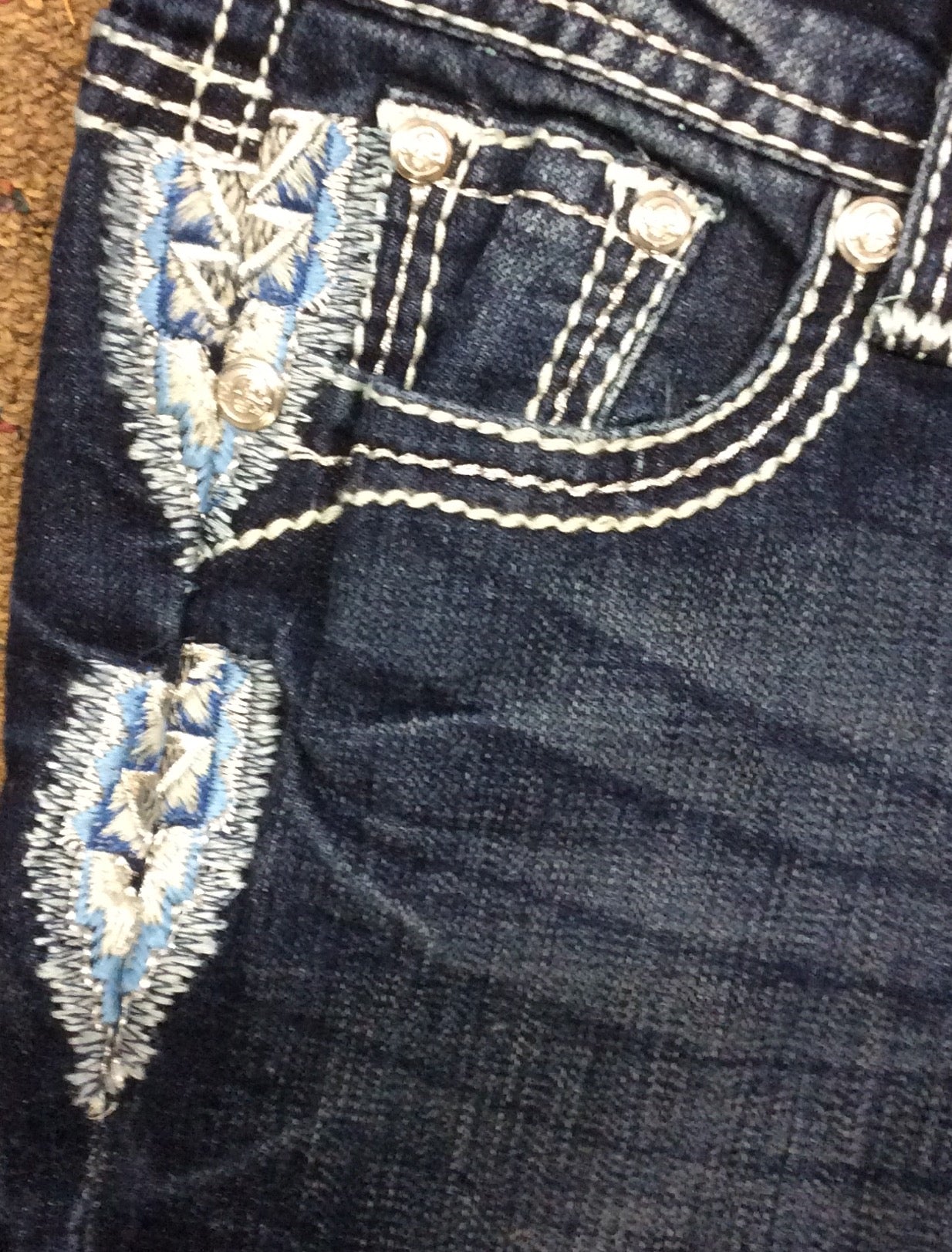 Grace In LA Medium Wash "Turquoise Aztec" Boot Cut Jeans