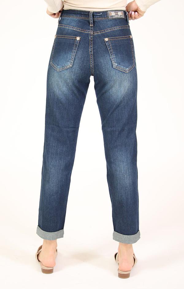 Grace In LA Dark Wash Cuffed Boyfriend Jeans