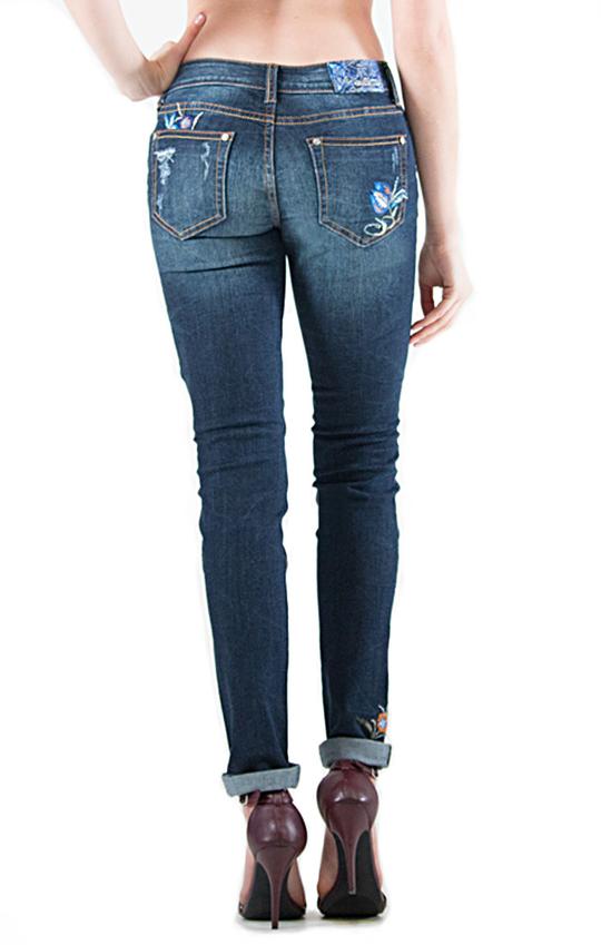 Grace In LA Aurora Distressed Floral Skinny Jeans