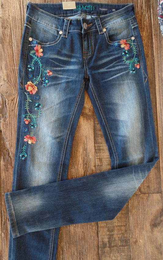 Grace In LA "Asian Floral" Skinny Jeans
