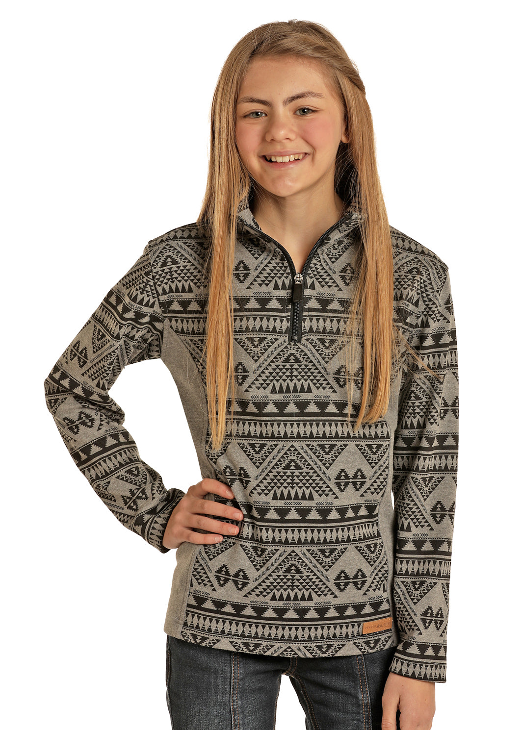 KID'S POWDER RIVER OUTFITTERS AZTEC HENLEY PULLOVER BLACK