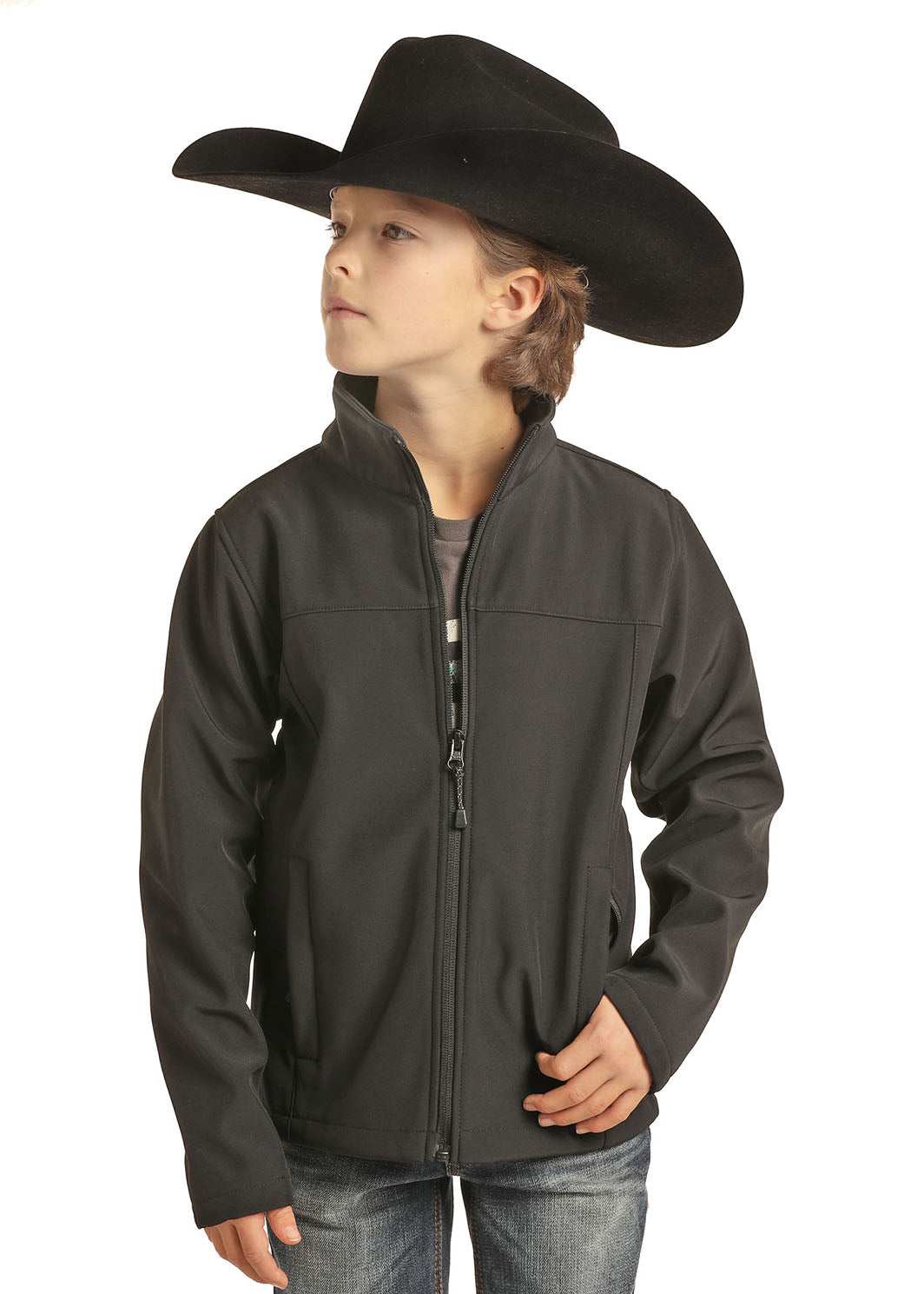 KID'S POWDER RIVER OUTFITTERS PERFORMANCE SOFTSHELL JACKET in BLACK