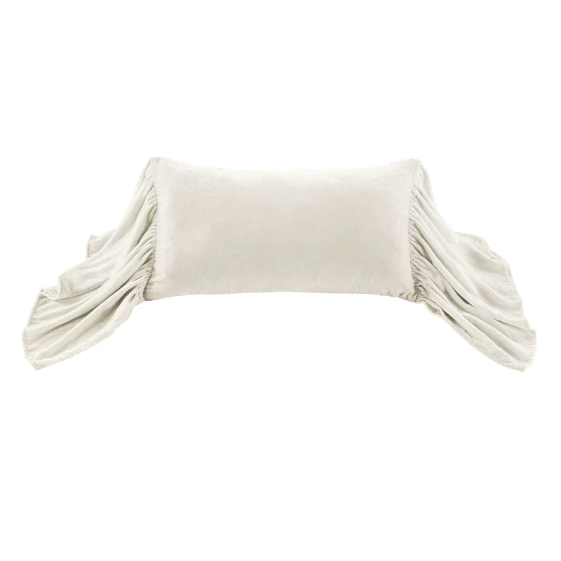 STELLA FAUX SILK VELVET LONG RUFFLED PILLOW in STONE