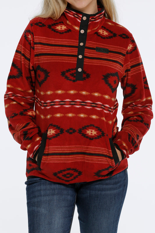 CINCH WOMEN'S AZTEC PRINT POLAR FLEECE PULLOVER - RED