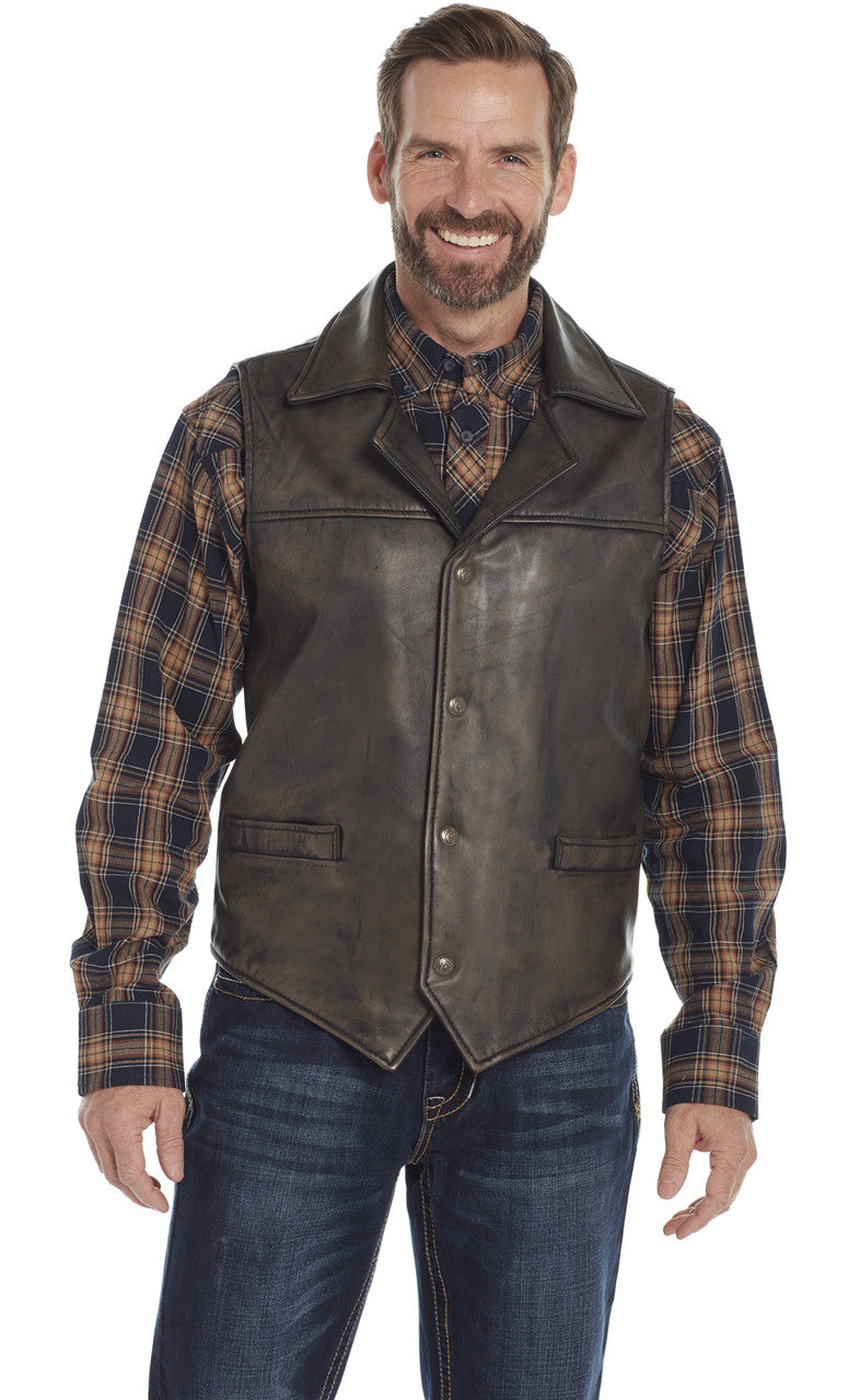 CRIPPLE CREEK MEN'S SNAP FRONT COLLARED ANTIQUE FINISHED LAMB NAPPA VEST W/ CONCEALED CARRY POCKET