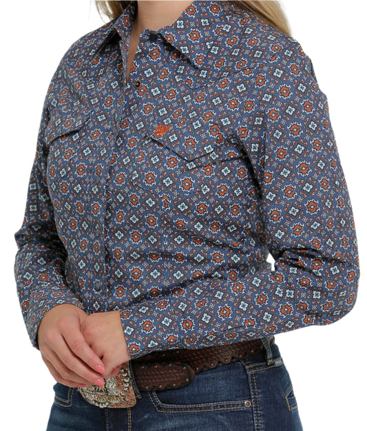 Cinch Women's Long Sleeve Button Shirt - Blue Print