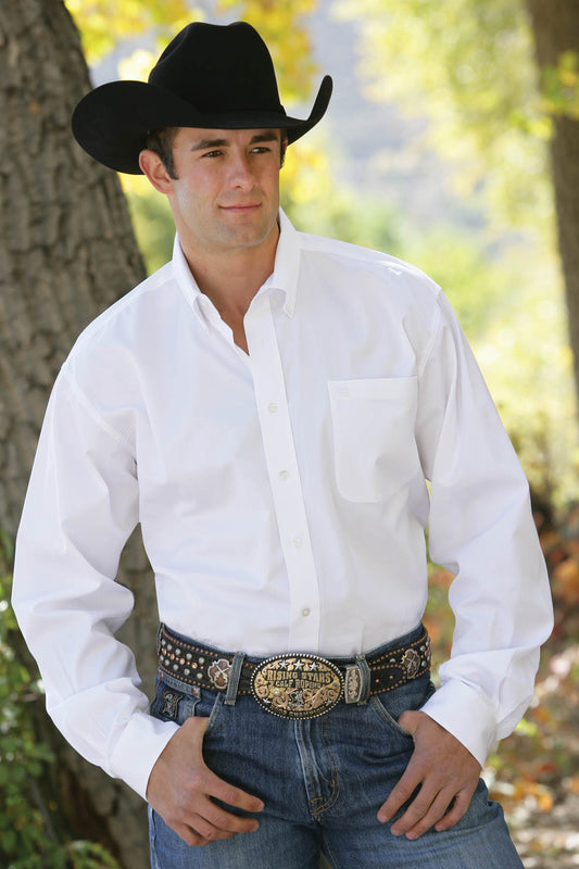 CINCH MEN'S SOLID WHITE BUTTON-DOWN WESTERN SHIRT