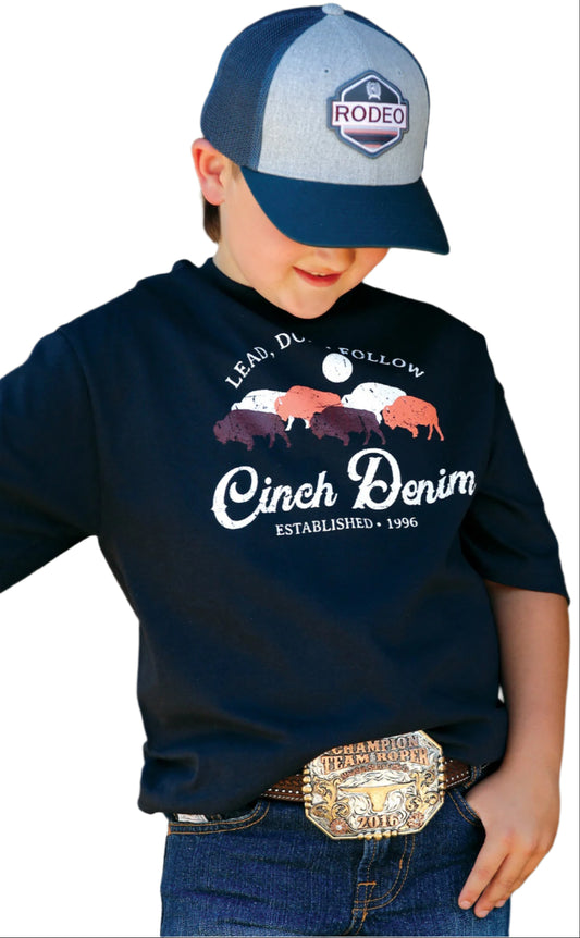 Cinch Boys Short Sleeve LEAD DON'T FOLLOW Navy T Shirt