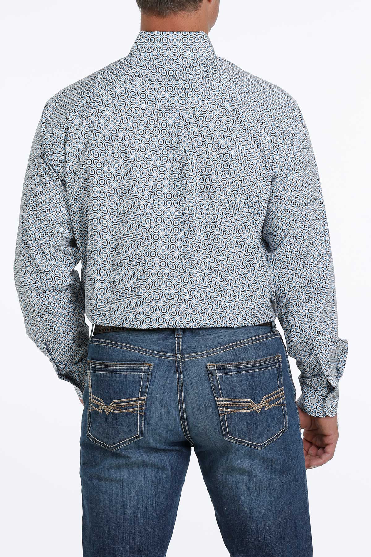 Cinch Blue Geometric Pattern Long Sleeve Shirt