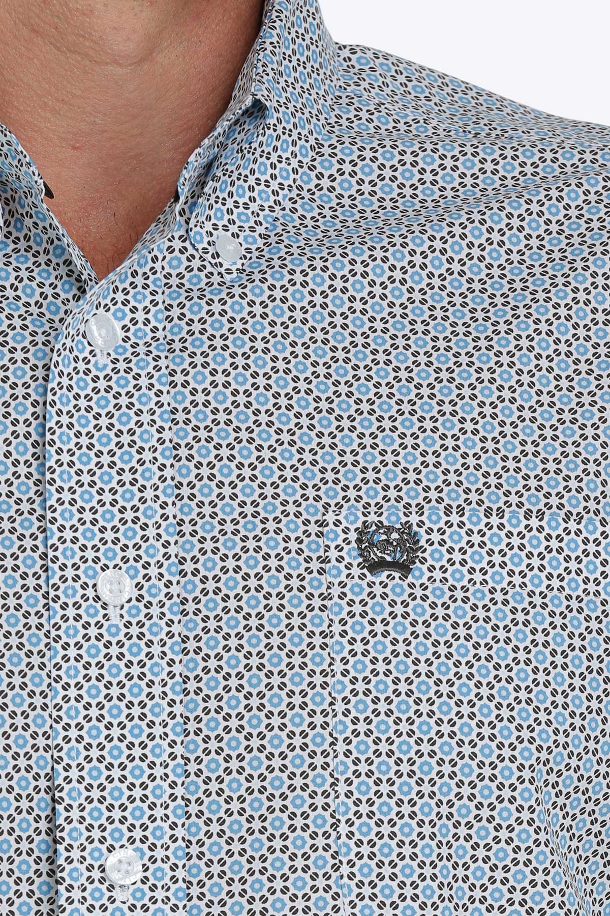 Cinch Blue Geometric Pattern Long Sleeve Shirt
