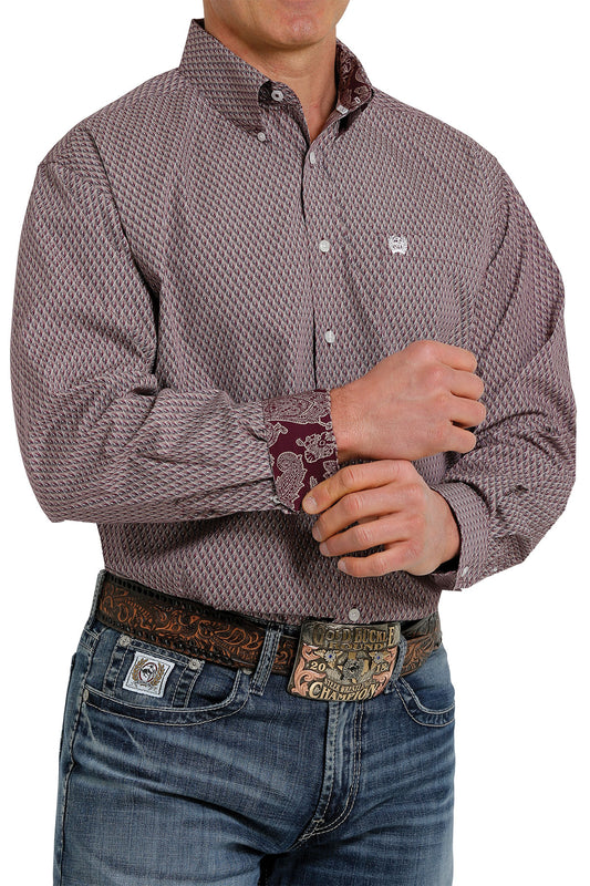 CINCH MEN'S GEOMETRIC BUTTON-DOWN WESTERN SHIRT - PURPLE/OLIVE/WHITE