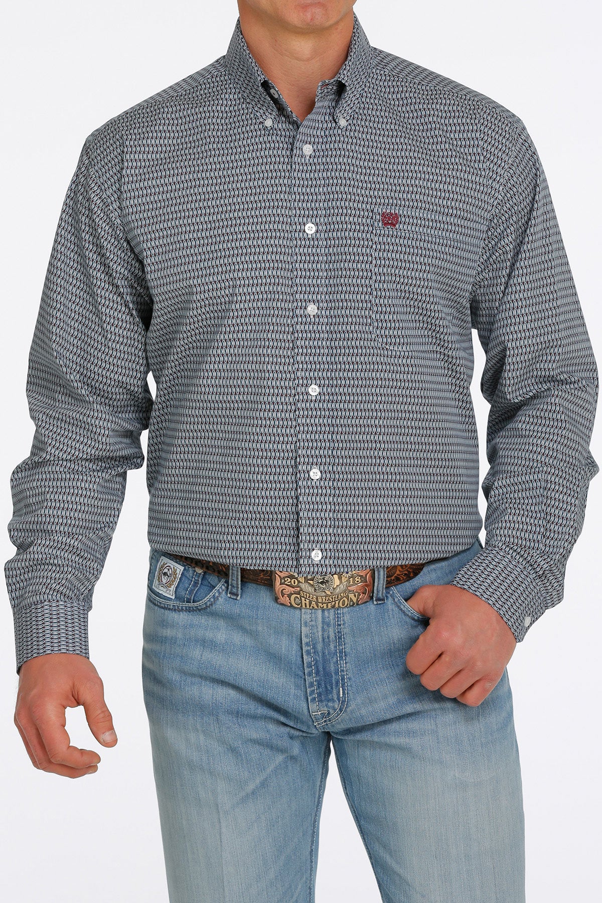 CINCH GEOMETRIC PRINT BUTTON-DOWN WESTERN SHIRT - GREY