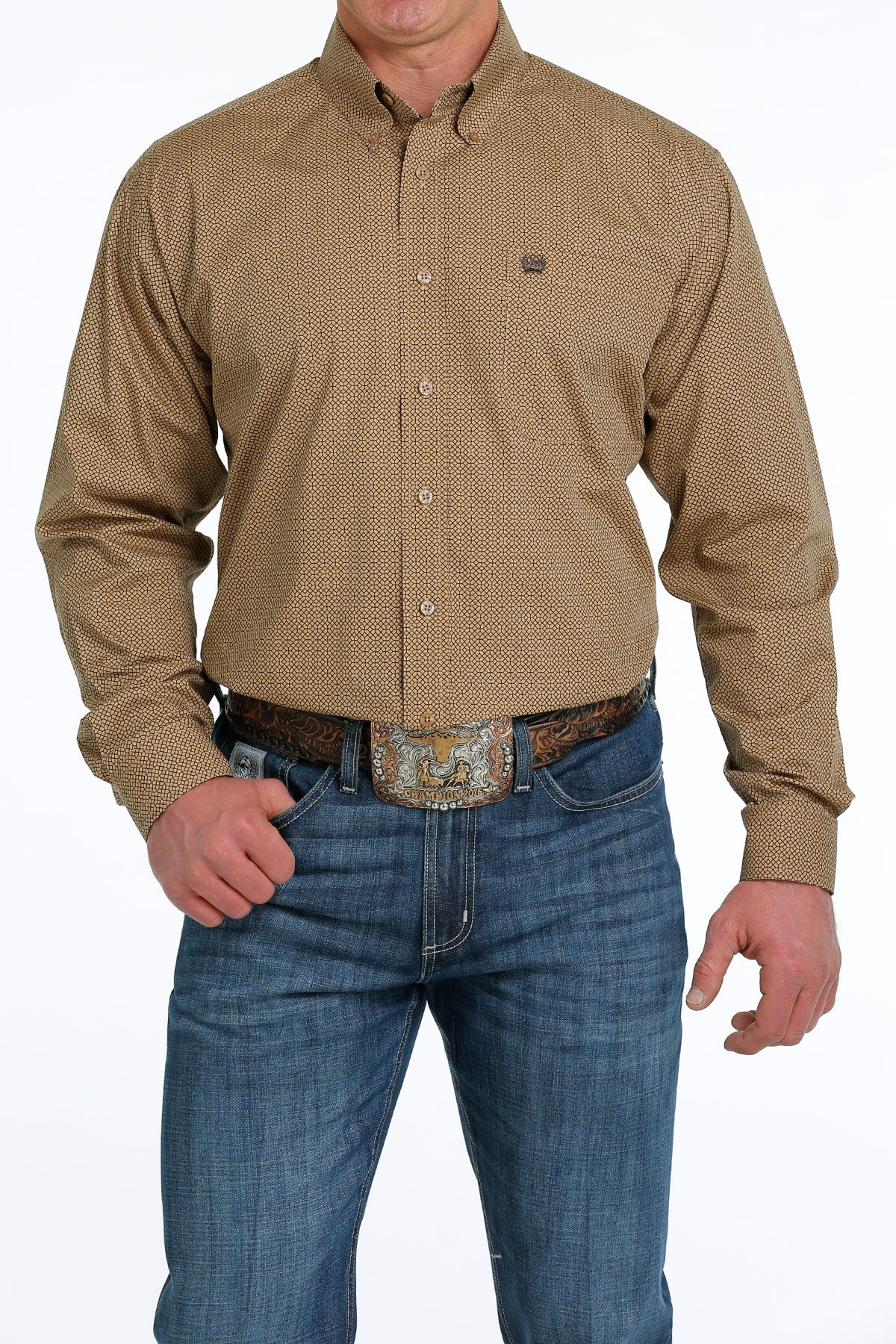 CINCH MEN'S Khaki Print Long Sleeve Western Shirt