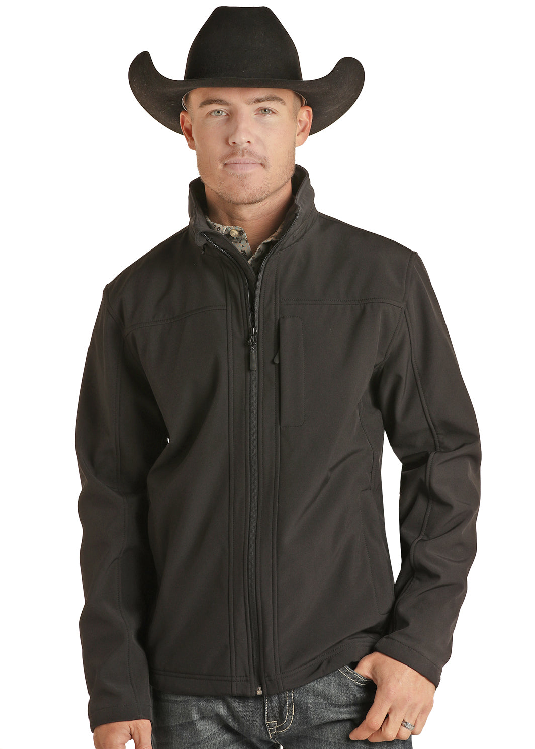 POWDER RIVER OUTFITTERS MEN'S SOLID SOFTSHELL JACKET - BLACK