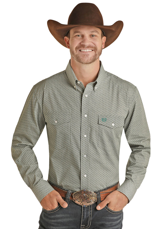 Panhandle Men's Select Geo Poplin Print Long Sleeve Button Down