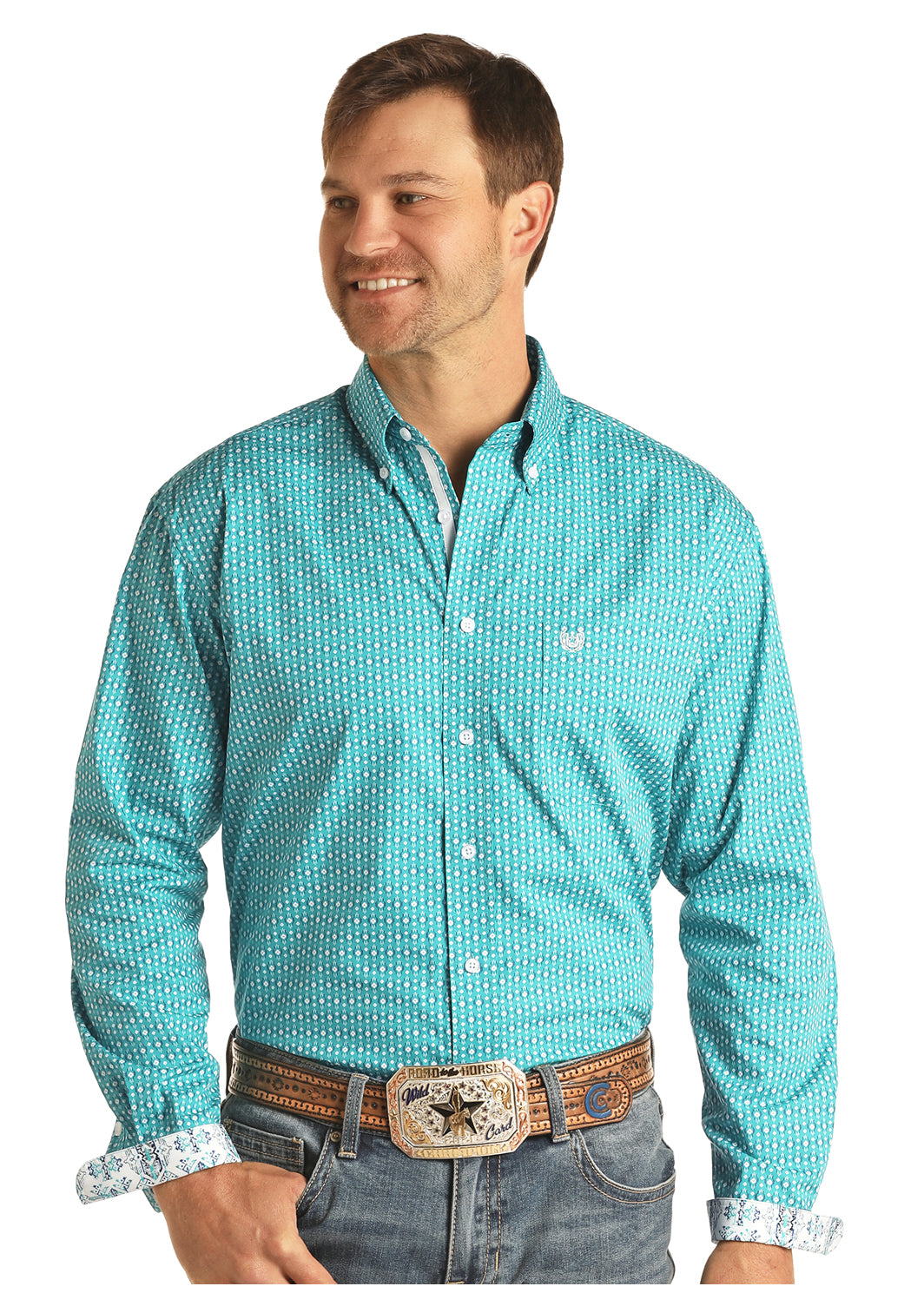 PanHandle Turquoise Long Sleeve Rough Stock Shirt